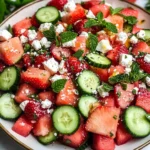 Watermelon Cucumber Salad with Strawberries and Feta