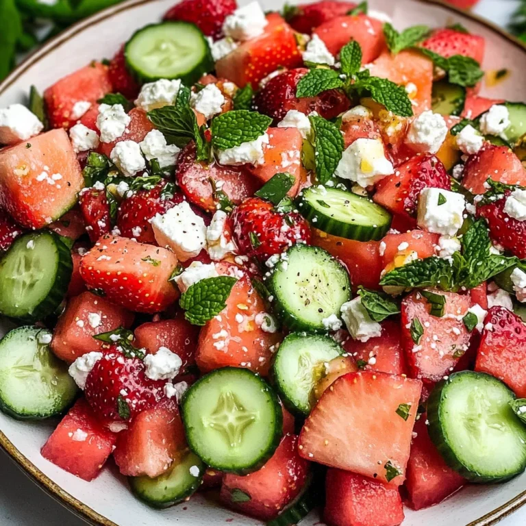 Watermelon Cucumber Salad with Strawberries and Feta
