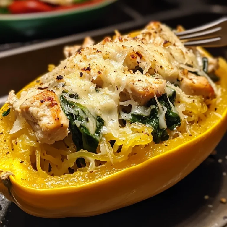 Garlic Parmesan Stuffed Spaghetti Squash with Chicken and Spinach