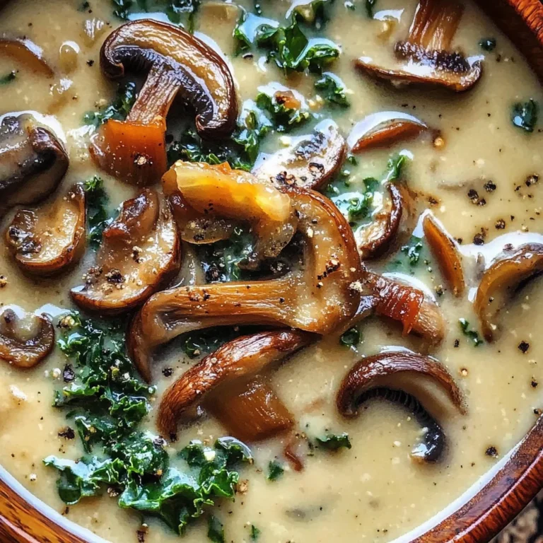 Wild Mushroom, Caramelized Onion and Kale Soup