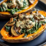 Creamy Mushroom and Spinach Stuffed Sweet Potatoes