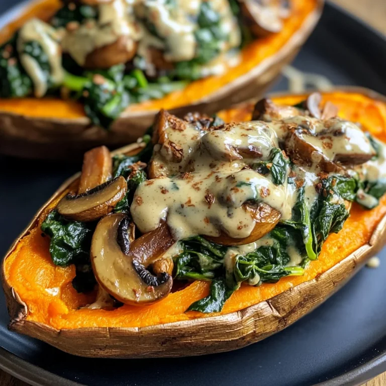 Creamy Mushroom and Spinach Stuffed Sweet Potatoes