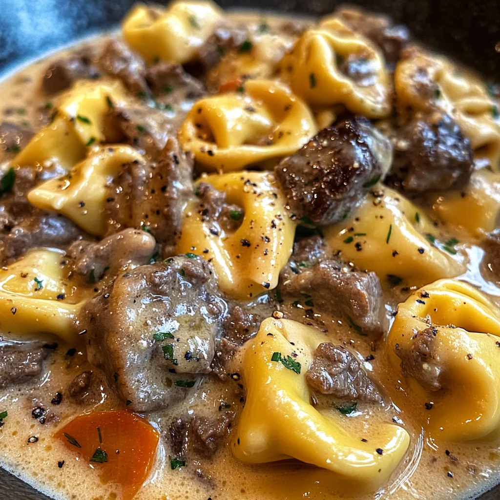 Cheesesteak Tortellini in Creamy Provolone Sauce