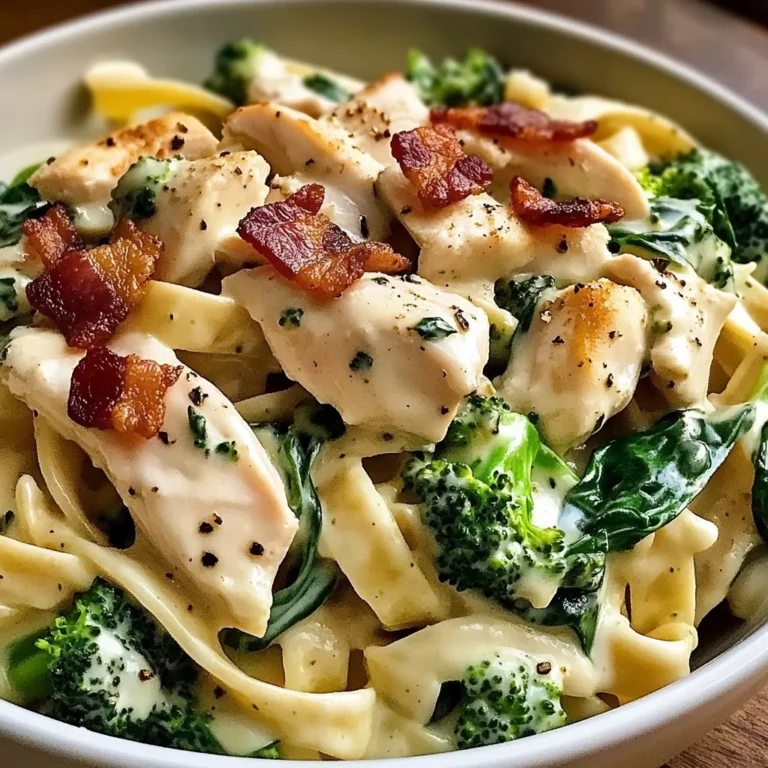 Chicken, Bacon & Spinach Alfredo Fettuccine with Broccoli