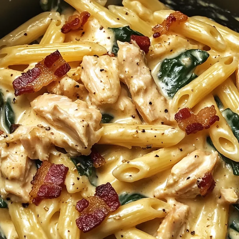 Creamy Garlic Chicken Bacon Penne with Spinach