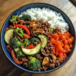 Ground Beef Veggie Stir-Fry Bowl with Fluffy Rice