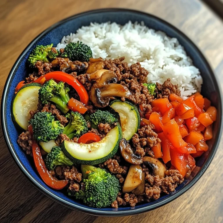 Ground Beef Veggie Stir-Fry Bowl with Fluffy Rice