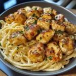 Lemon Garlic Butter Chicken Bites with Savory Parmesan Linguine