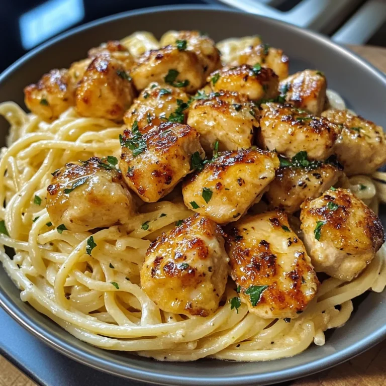 Lemon Garlic Butter Chicken Bites with Savory Parmesan Linguine
