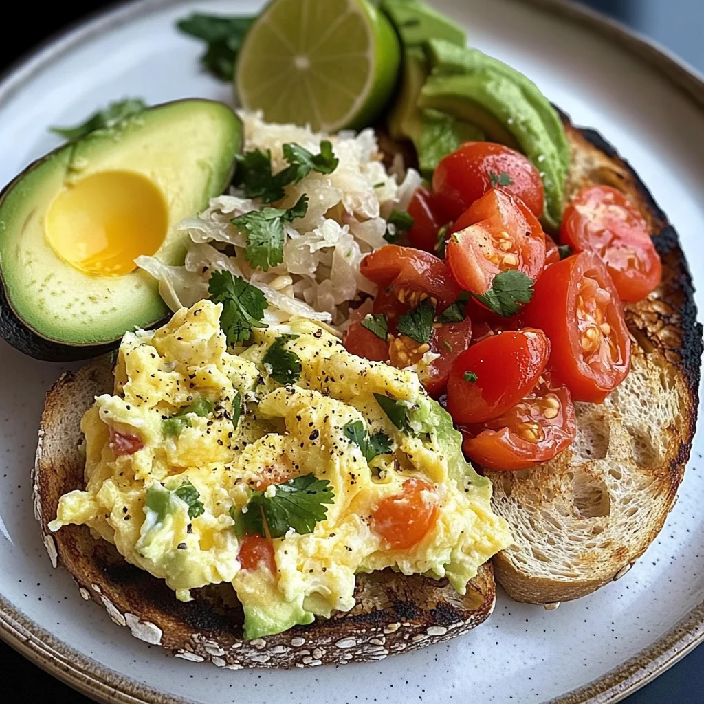 Scrambled Egg & Avocado Plate with Tomato Salad & Sauerkraut