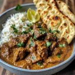 Slow-Cooked Beef and Coconut Curry with Garlic Naan