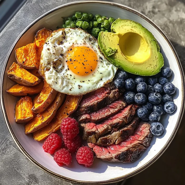 Steak & Sunny Eggs Power Plate with Sweet Potato, Avocado & Berries